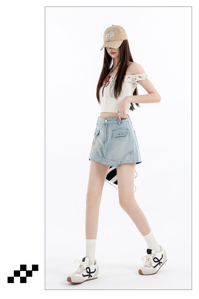 데님 미니 스커트 여성 여름 새로운 노출 방지 다용도 벨트 안감 워크웨어 슬림해 보이는 타이트 스커트 한 마디 미니 스커트 바지 상세 이미지 2