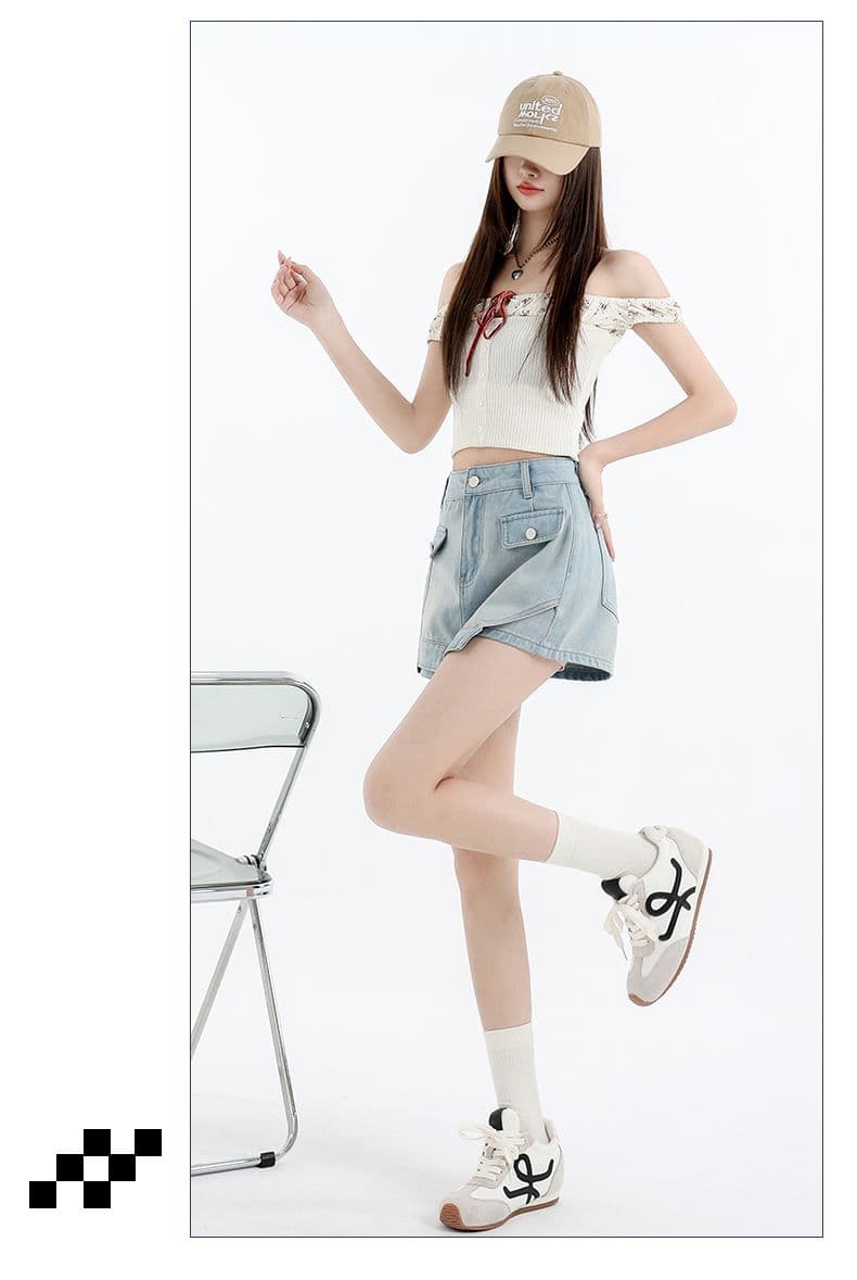 데님 미니 스커트 여성 여름 새로운 노출 방지 다용도 벨트 안감 워크웨어 슬림해 보이는 타이트 스커트 한 마디 미니 스커트 바지 상세 이미지 7