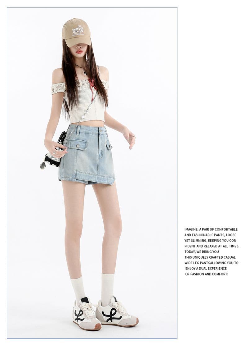 데님 미니 스커트 여성 여름 새로운 노출 방지 다용도 벨트 안감 워크웨어 슬림해 보이는 타이트 스커트 한 마디 미니 스커트 바지 상세 이미지 20