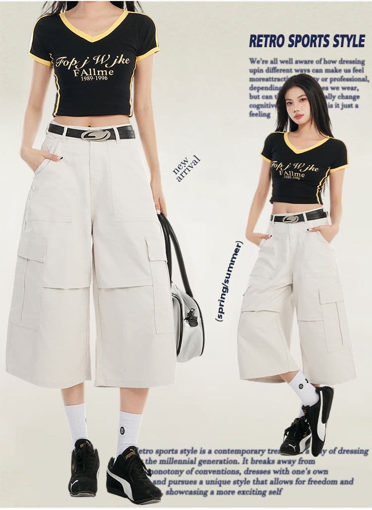 중학생 7 점 워크웨어 데님 반바지 2026 봄 여름 새로운 여성 의류 루즈핏 캐주얼 넓은 다리 여성 바지 상세 이미지 10
