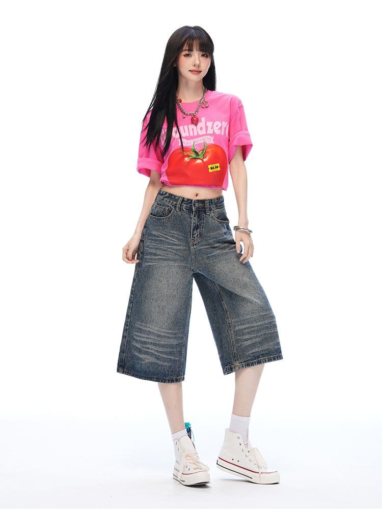 중학생 개성 7 점 데님 반바지 여성 여름 2026 새로운 루즈핏 스트레이트 작은 키 넓은 다리 바지 상세 이미지 19