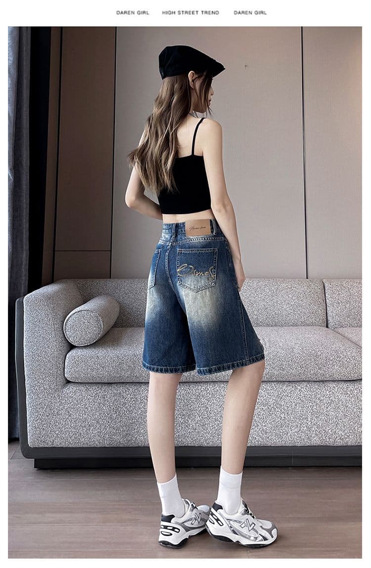 6 점 레트로 높음 거리 찢어진 부분 데님 반바지 여성 2026 여름 새로운 아메리칸 핫걸 루즈핏 슬림해 보이는 스트레이트 바지 상세 이미지 16