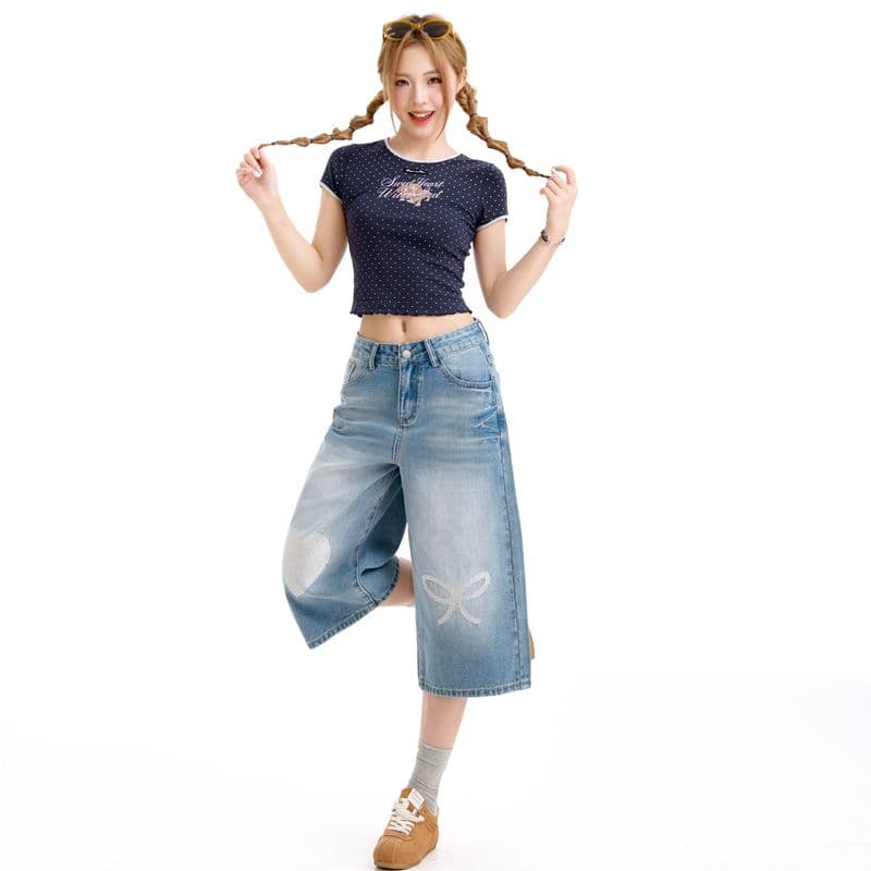 아메리칸 레트로 하트 나비 매듭 7 점 청바지 여성 루즈핏 슬림해 보이는 자수 디자인 센스 이미지 3