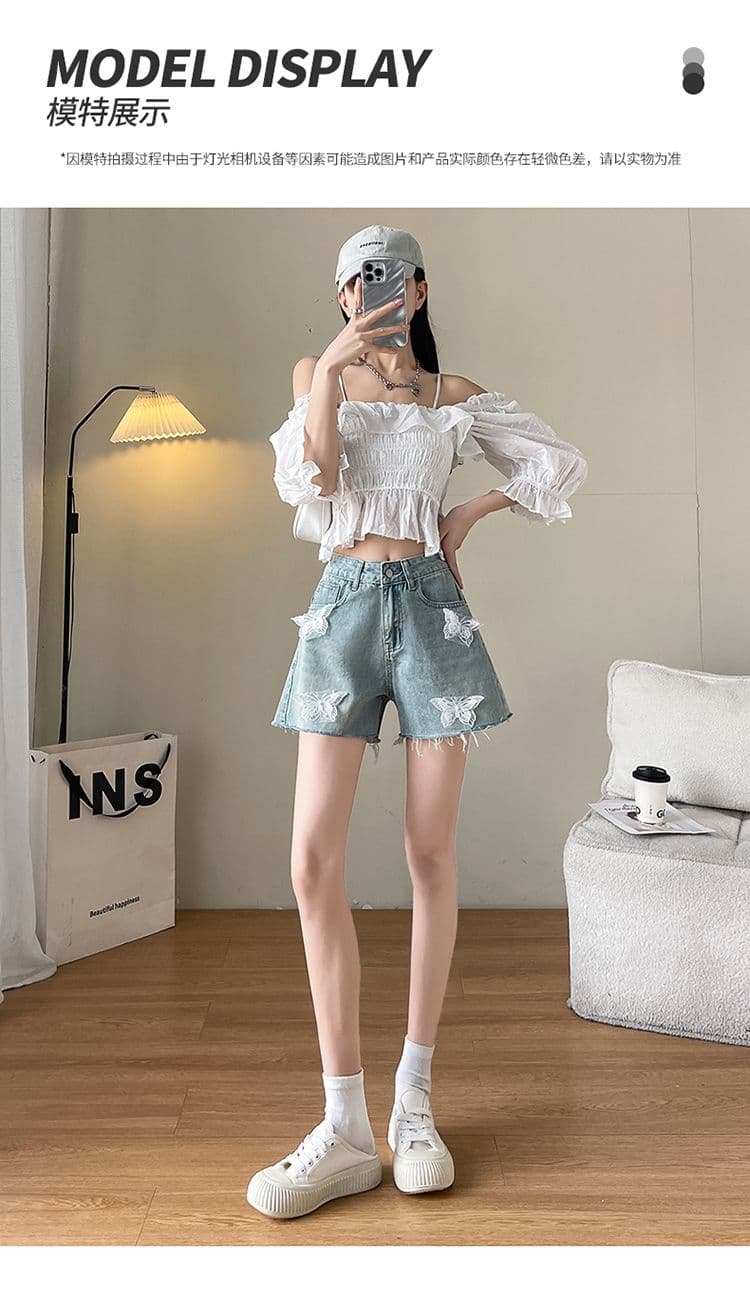 데님 반바지 여성 여름 얇은 스타일 2026 년 새로운 캐주얼 슬림해 보이는 디자인 센스 루즈핏 배색 한 마디 짧은 바지 상세 이미지 5