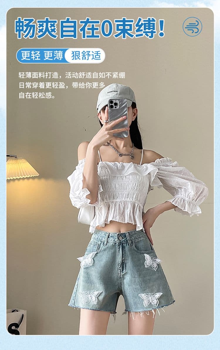 데님 반바지 여성 여름 얇은 스타일 2026 년 새로운 캐주얼 슬림해 보이는 디자인 센스 루즈핏 배색 한 마디 짧은 바지 상세 이미지 12