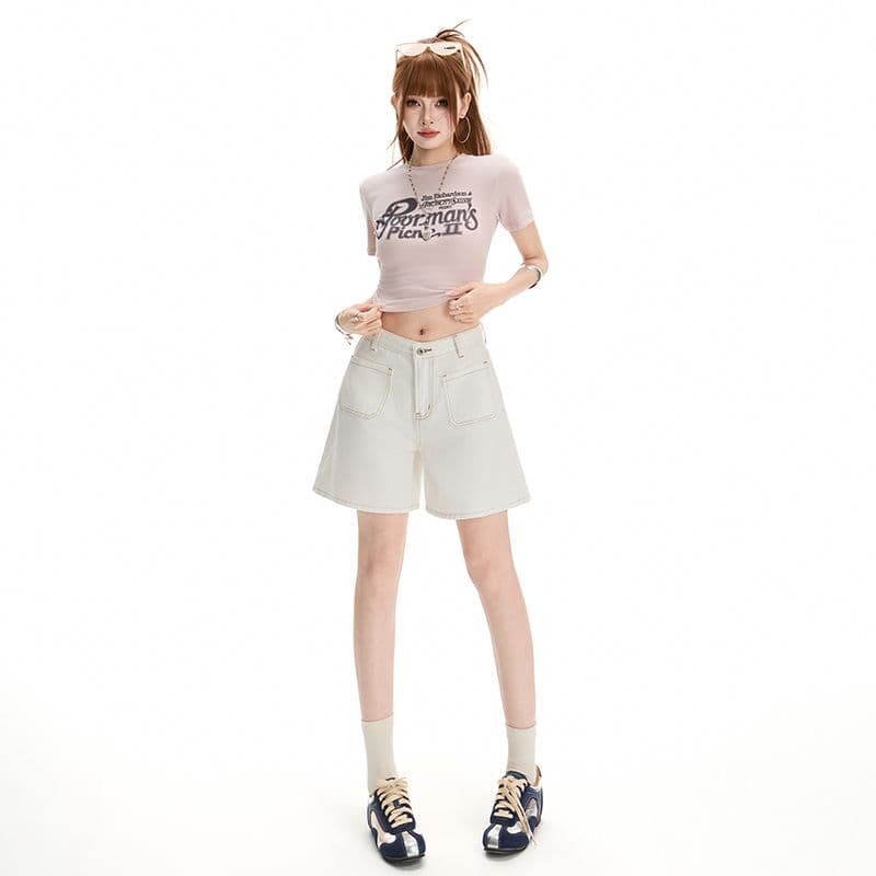 새로운 하이웨이스트 데님 반바지 여성 루즈핏 디자인 센스 작은 대중 레트로 넓은 다리 한 마디 핫 바지 얇은 이미지 3