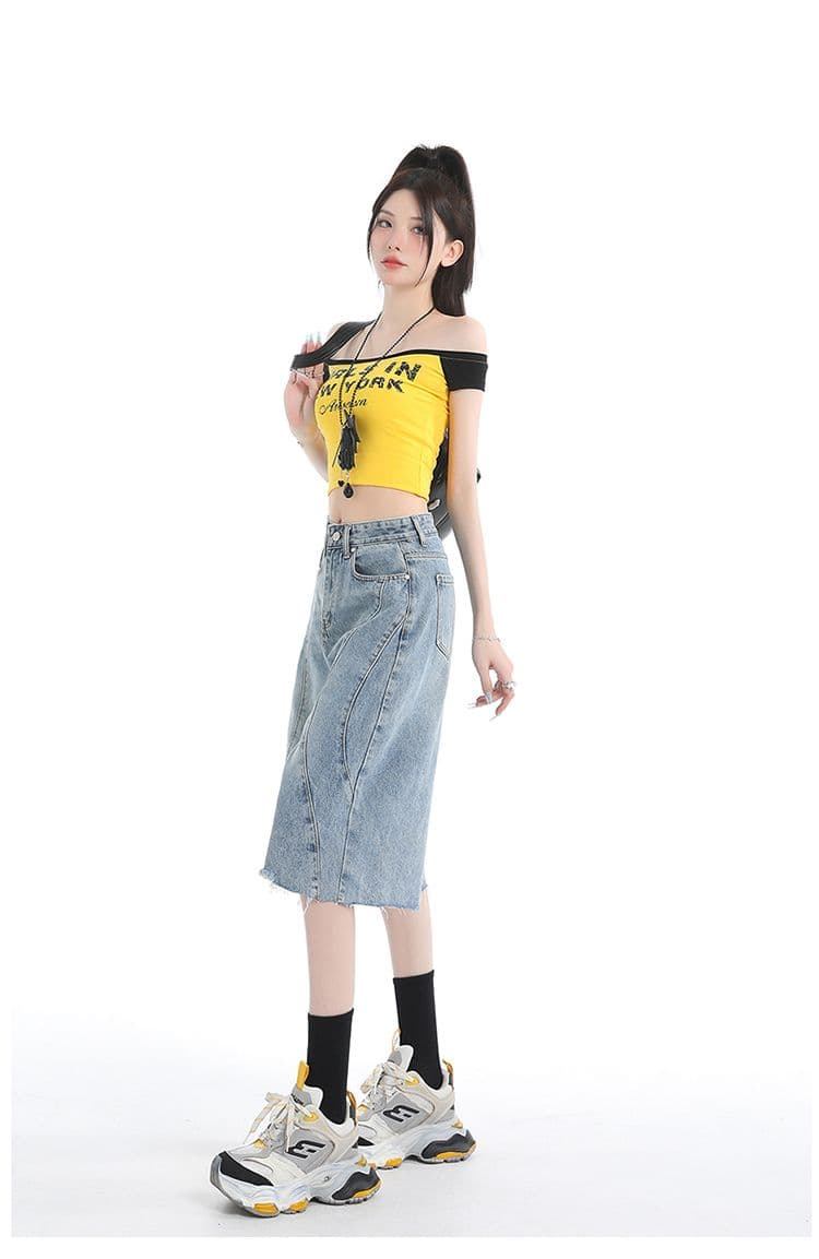 레트로 워싱 거친 가장자리 넓은 다리 청바지 여성 여름 새로운 하늘색 하이웨이스트 7 점 바지 상세 이미지 3