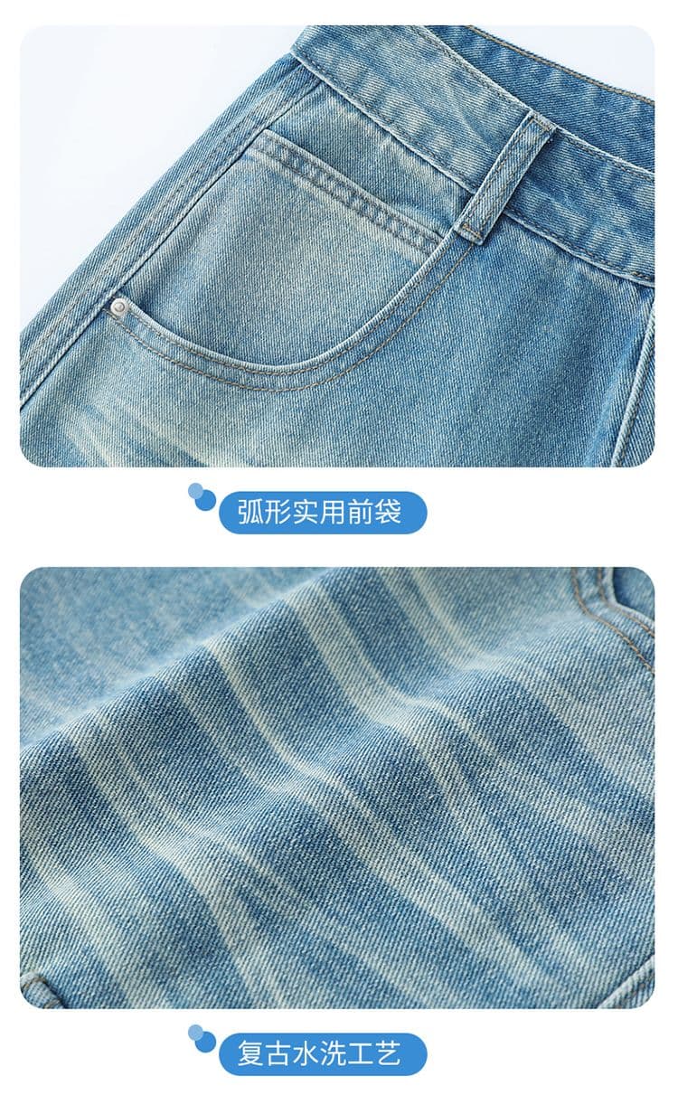 아메리칸 워크웨어 데님 7 점 와이드 레깅스 바지 여름 레트로 마 오래된 하이웨이스트 루즈핏 슬림해 보이는 기타 주머니 바지 상세 이미지 5