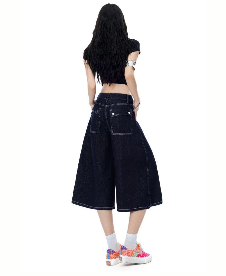 아메리칸 레트로 넓은 다리 청바지 7부 바지 스트레이트 모통이 칼 바지 상세 이미지 6