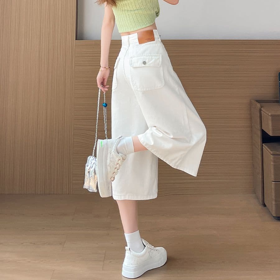 아메리칸 화이트 넓은 다리 7 점 청바지 여성 여름 얇은 스타일 작은 키 루즈핏 슬림해 보이는 스트레이트 캐주얼 중 반바지 이미지 4