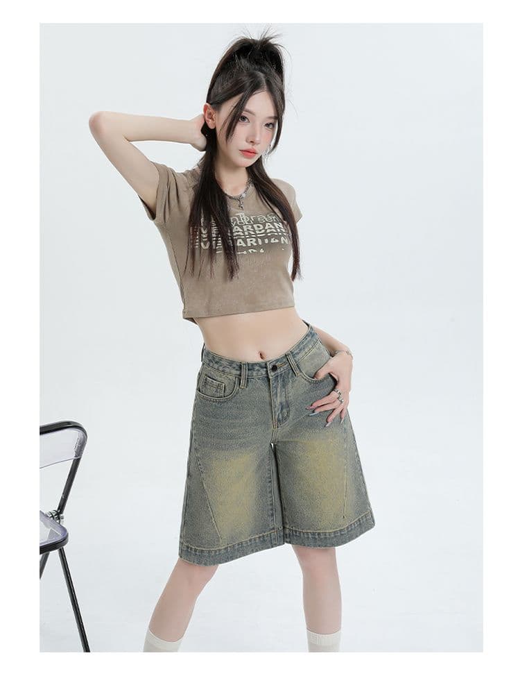 아메리칸 레트로 마 오래된 워싱 데님 반바지 여성 여름 2026 새로운 루즈핏 슬림해 보이는 하이웨이스트 없음 폭탄 바지 상세 이미지 12