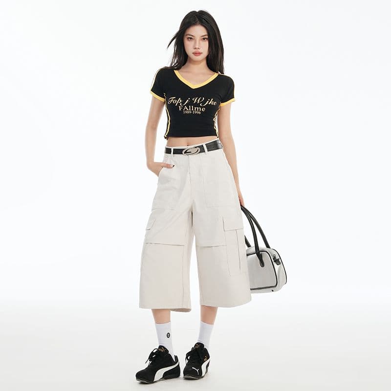 아메리칸 모래 화이트 7 점 워크웨어 데님 반바지 2026 봄 여름 새로운 여성 의류 루즈핏 캐주얼 넓은 다리 여성 바지 이미지 2