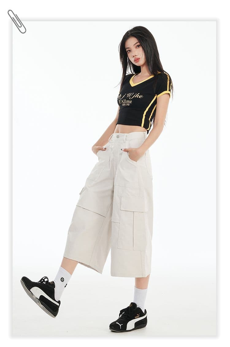아메리칸 모래 화이트 7 점 워크웨어 데님 반바지 2026 봄 여름 새로운 여성 의류 루즈핏 캐주얼 넓은 다리 여성 바지 상세 이미지 3