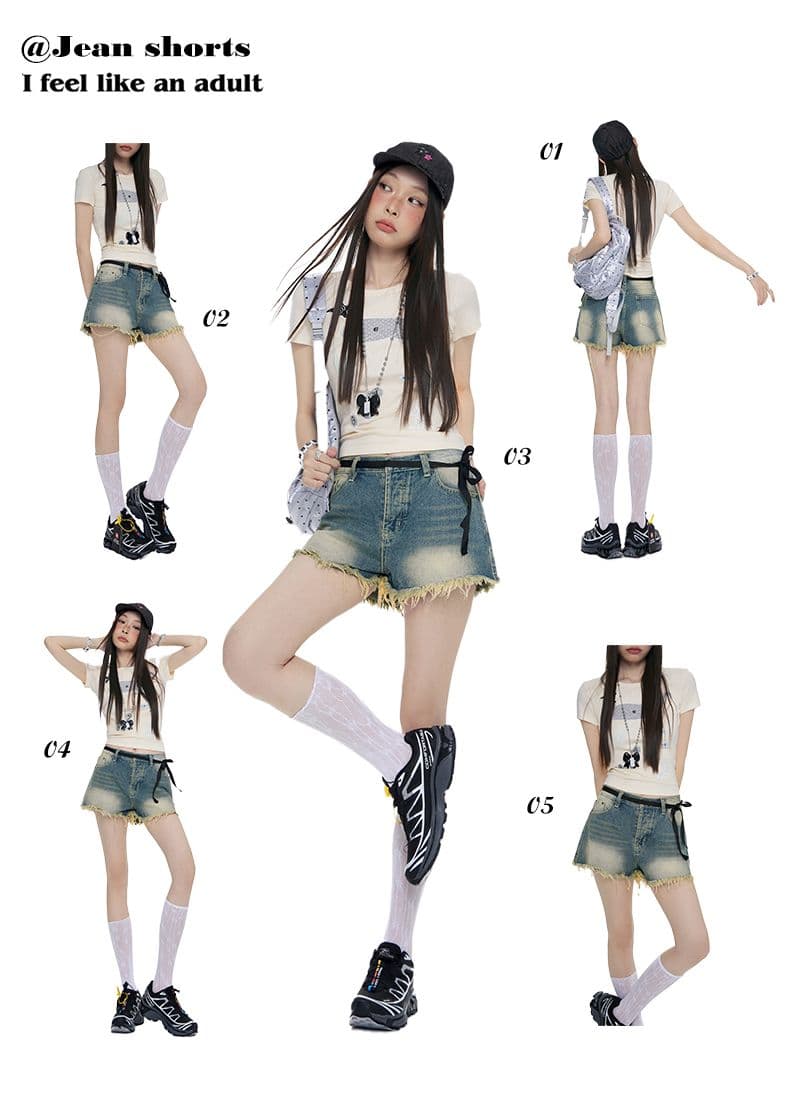 2026 여름 레이스업 홀치기 염색 술 반바지 하이웨이스트 레트로 핫걸 캐주얼 데님 반바지 상세 이미지 10