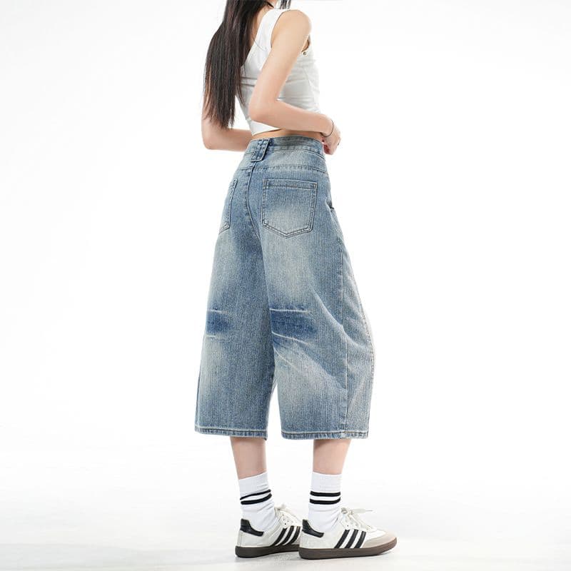 대나무 마디 원단 느슨함 다용도 싱글 제품 여름 달콤한 차가운 거리 밖 일상 7 점 데님 바지 이미지 4