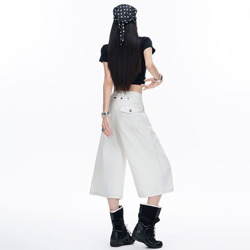 아메리칸 레트로 항구 바람 루즈핏 와이드 레그 팬츠 다용도 도루 센스 스트레이트 7부 바지 작은 키 청바지 여성 이미지 4