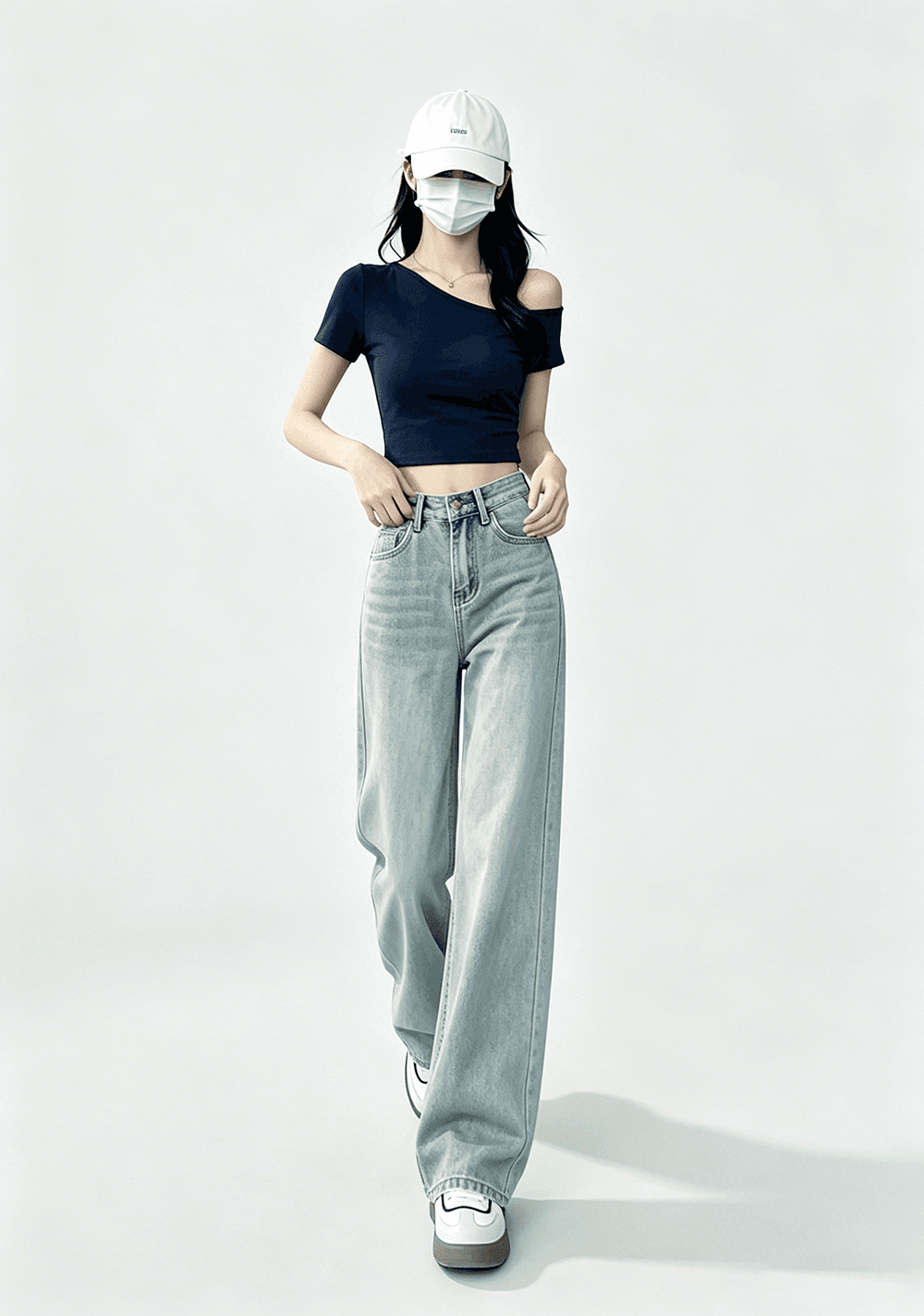 하이웨이스트 넓은 다리 청바지 여성 2026 가을 새로운 루즈핏 슬림해 보이는 스트레이트 좁은 에디션 바닥 청소 바지 상세 이미지 4
