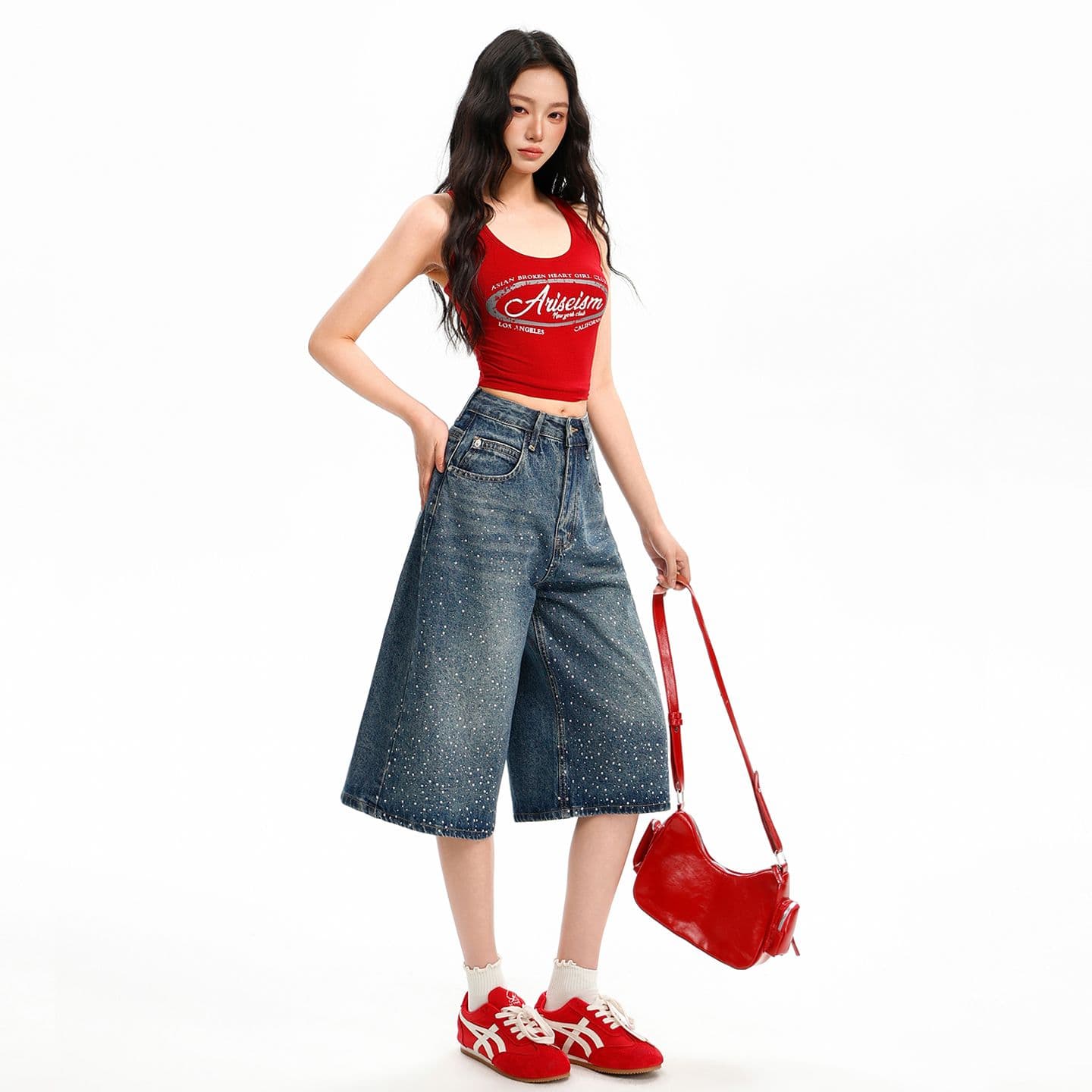 아메리칸 핫픽스 하이웨이스트 넓은 다리 청바지 여성 2026 년 봄 여름 새로운 루즈핏 캐주얼 다용도 바지 이미지 2