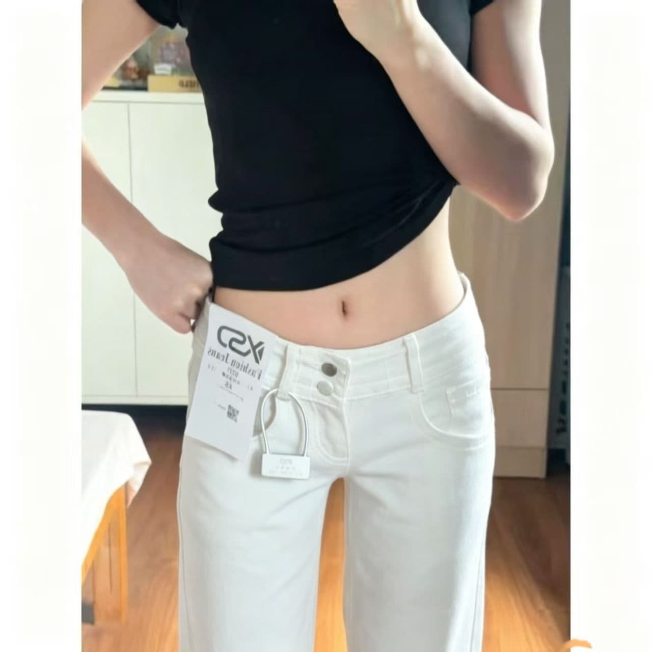 작은 키 화이트 부츠컷 청바지 여성 2026 여름 새로운 다용도 슬림해 보이는 아니요 막대기 다리 스트레이트 바닥 청소 바지 상세 이미지 4