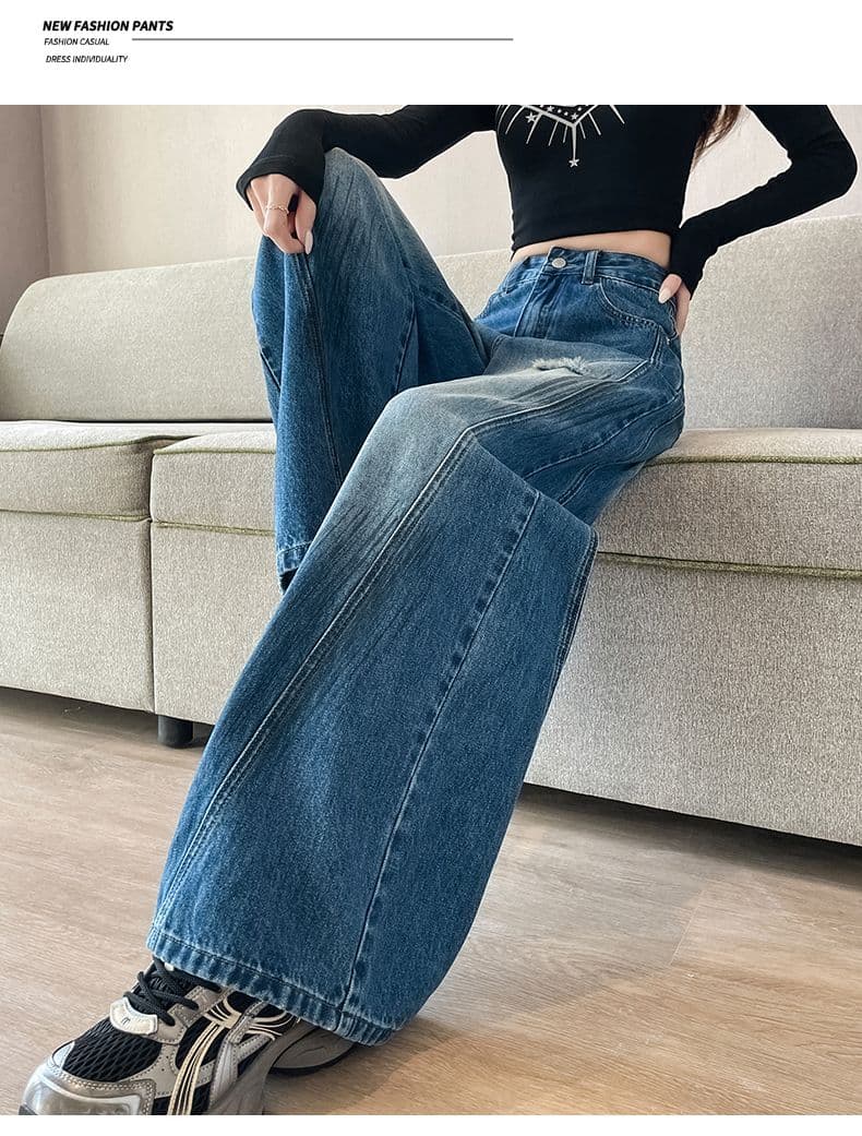 아메리칸 레트로 노스탤지어 새로운 개성 트렌드 패션 찢어진 부분 청바지 여성 의류 상세 이미지 18