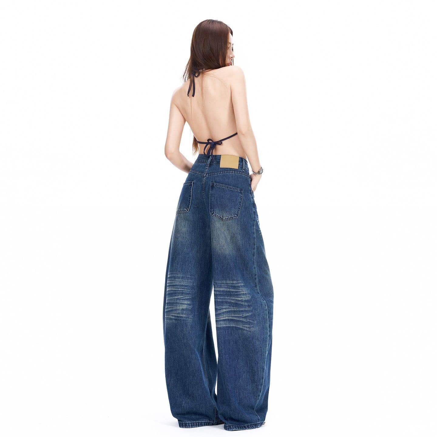 가을 의상 새로운 아메리칸 무거운 공예 핫걸 바람 레트로 노스탤지어 청바지 바지 루즈핏 데님 모통이 칼 넓은 바지 이미지 4