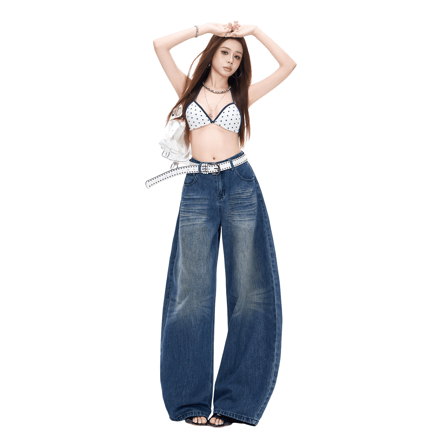 가을 의상 새로운 아메리칸 무거운 공예 핫걸 바람 레트로 노스탤지어 청바지 바지 루즈핏 데님 모통이 칼 넓은 바지 이미지 5