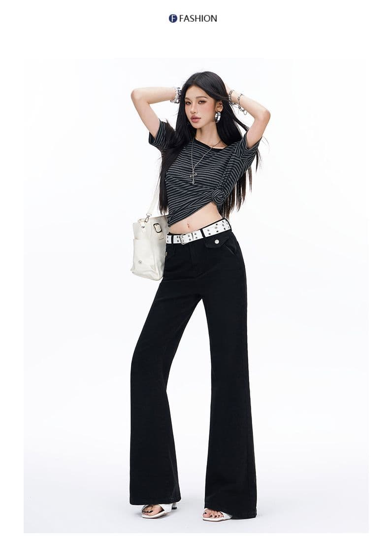 검정색 부츠컷 청바지 여성 루즈핏 아메리칸 슬림해 보이는 핫걸 새로운 봄 가을 도루 센스 스트레이트 나팔 바지 상세 이미지 1