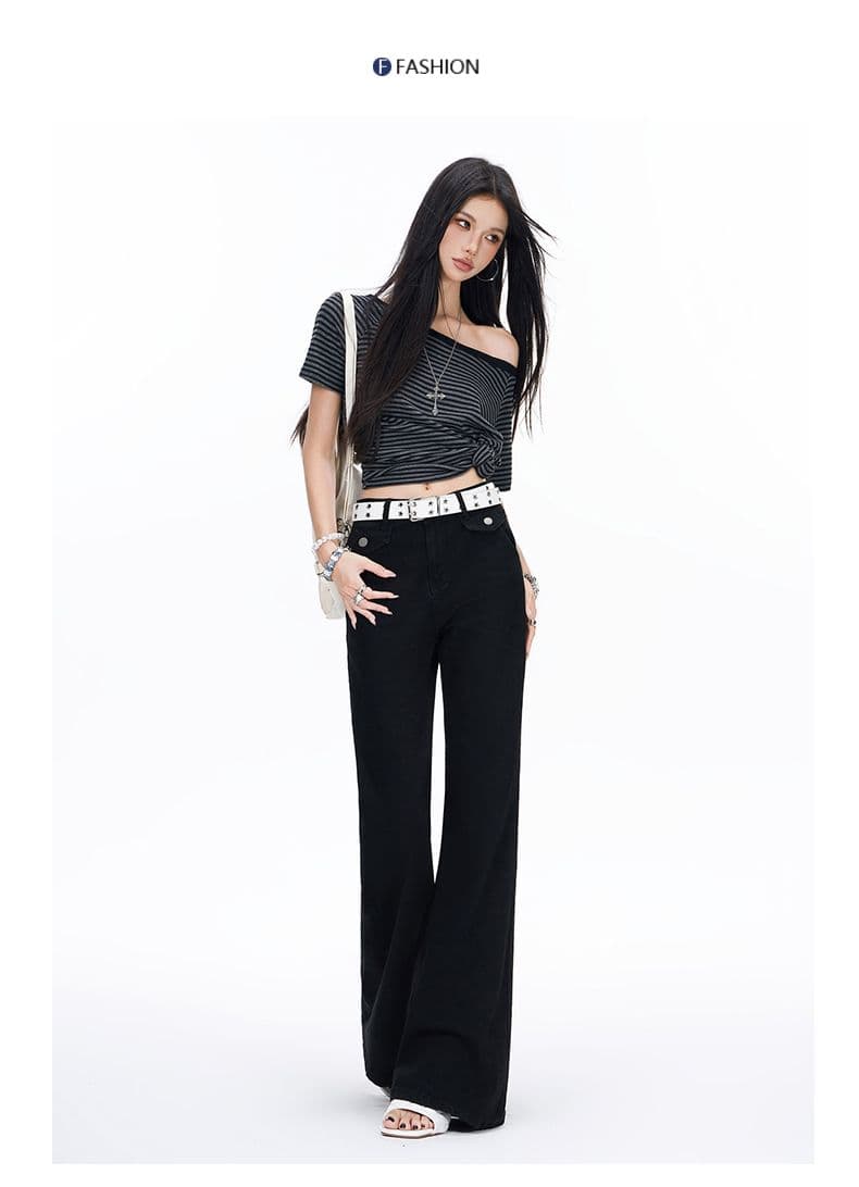 검정색 부츠컷 청바지 여성 루즈핏 아메리칸 슬림해 보이는 핫걸 새로운 봄 가을 도루 센스 스트레이트 나팔 바지 상세 이미지 2