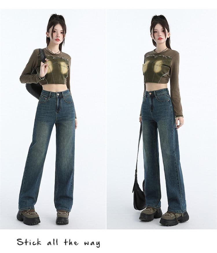 나노 레트로 블루 좁은 에디션 스트레이트 청바지 가을 새로운 2026 아메리칸 루즈핏 슬림해 보이는 도루 센스 바닥 청소 상세 이미지 3