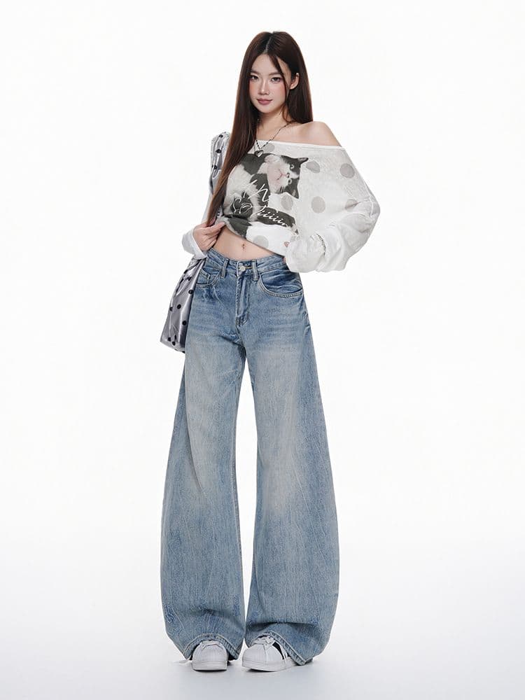 아메리칸 레트로 블루 넓은 다리 청바지 여성 가을 2026 무거운 작업 워싱 중 로우 웨이스트 루즈핏 모통이 칼 바닥 청소 바지 상세 이미지 13