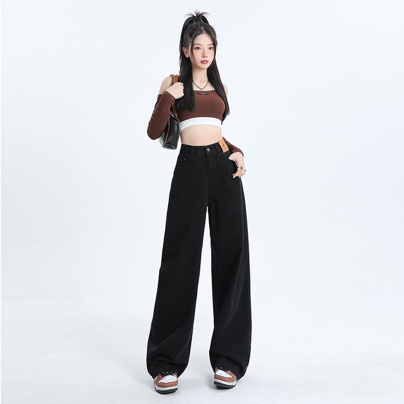 아메리칸 레트로 검정색 스트레이트 청바지 여성 봄 가을 2026 새로운 캐주얼 도루 센스 다용도 루즈핏 와이드 레그 팬츠 어린이