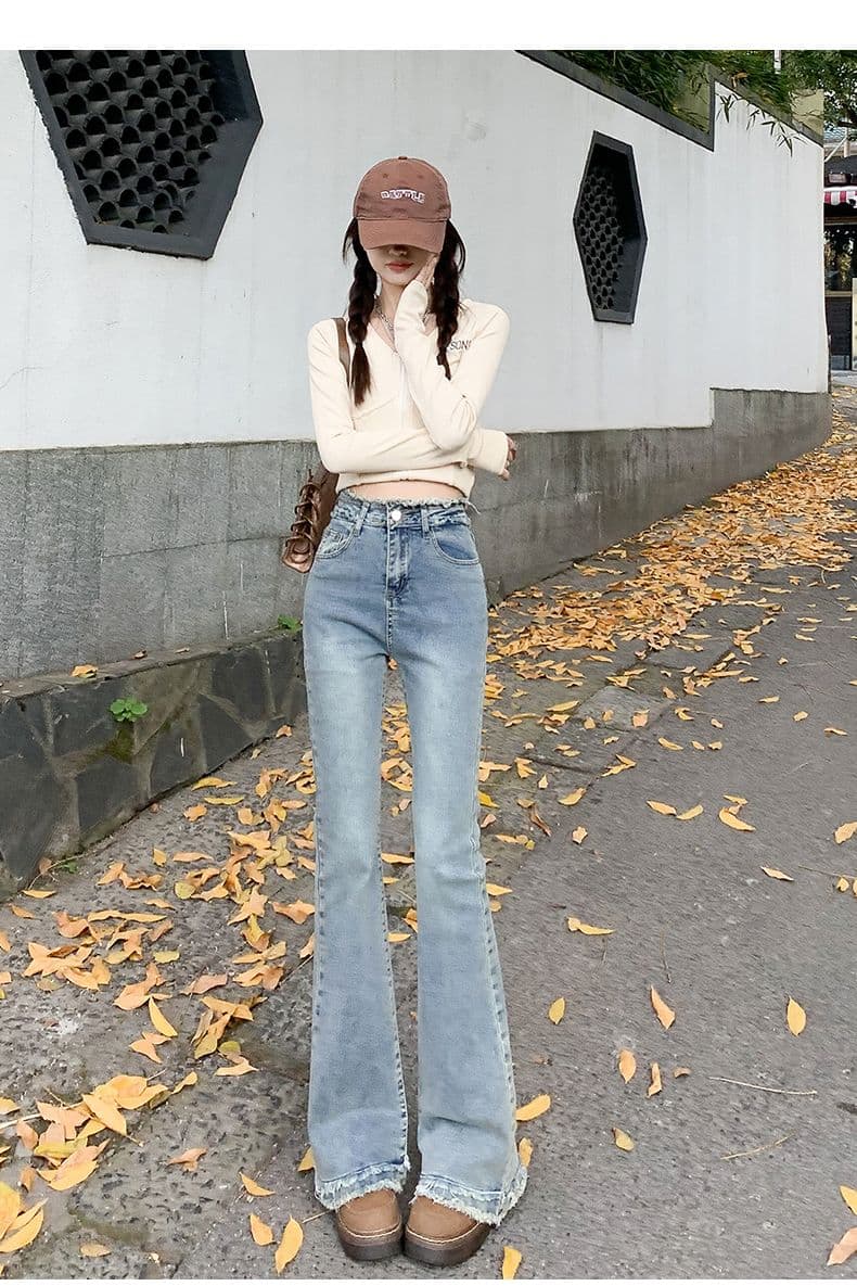 디스플레이 다리 길이 청바지 봄 가을 2026 폭발 핫걸 바람 하이웨이스트 타이트 부츠컷 와이드 레깅스 바지 긴 바지 ins 트렌디 상세 이미지 3
