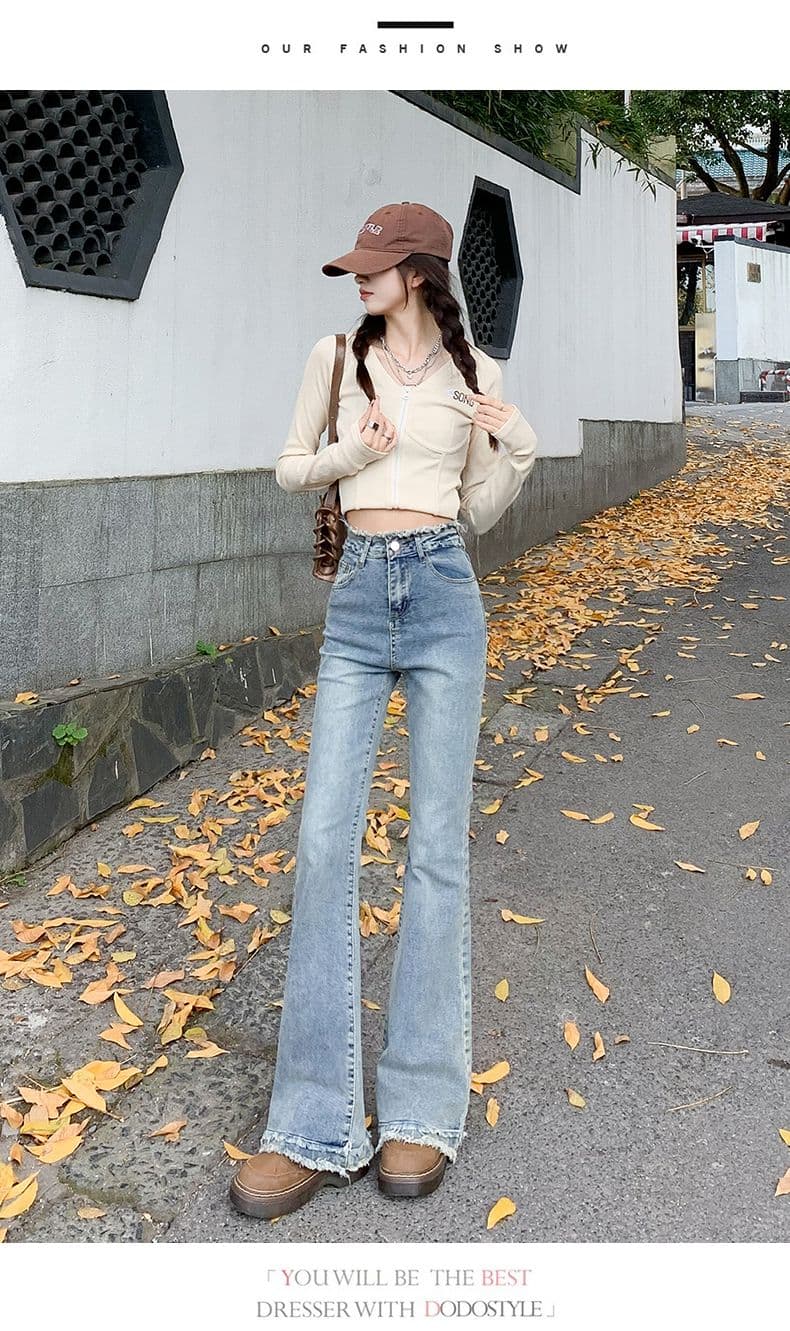 디스플레이 다리 길이 청바지 봄 가을 2026 폭발 핫걸 바람 하이웨이스트 타이트 부츠컷 와이드 레깅스 바지 긴 바지 ins 트렌디 상세 이미지 5