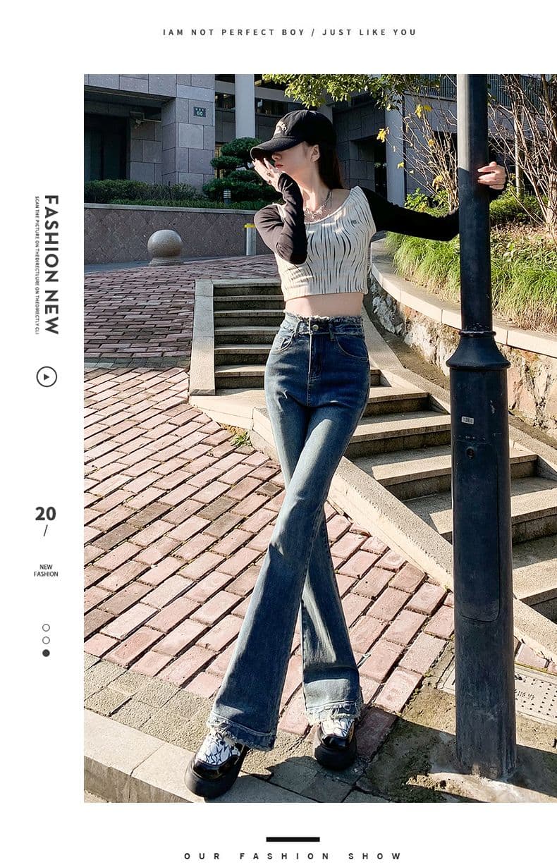 디스플레이 다리 길이 청바지 봄 가을 2026 폭발 핫걸 바람 하이웨이스트 타이트 부츠컷 와이드 레깅스 바지 긴 바지 ins 트렌디 상세 이미지 19