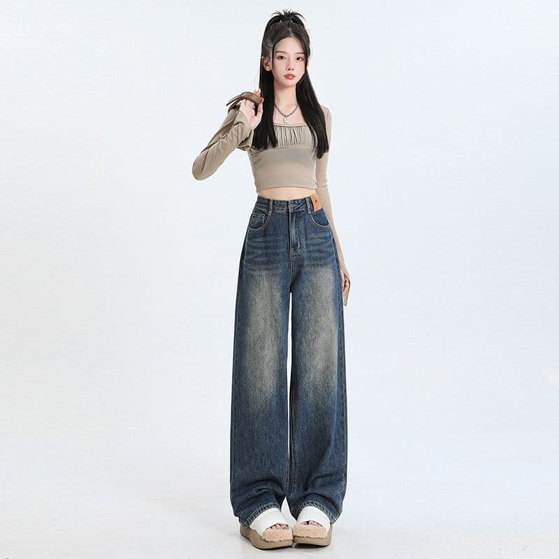 아메리칸 레트로 핫걸 스트레이트 청바지 여성 봄 가을 2026 새로운 캐주얼 도루 센스 다용도 루즈핏 와이드 레그 팬츠 어린이