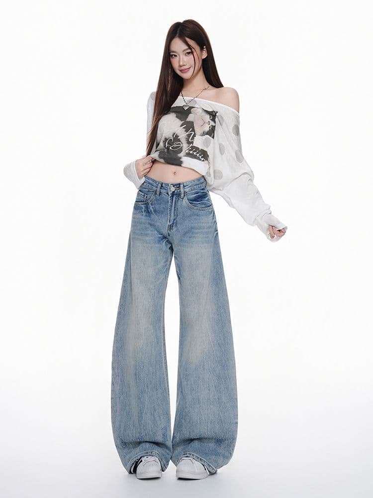 아메리칸 레트로 블루 넓은 다리 청바지 여성 가을 2026 무거운 작업 워싱 중 로우 웨이스트 루즈핏 모통이 칼 바닥 청소 바지 상세 이미지 16