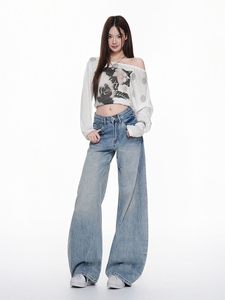 아메리칸 레트로 블루 넓은 다리 청바지 여성 가을 2026 무거운 작업 워싱 중 로우 웨이스트 루즈핏 모통이 칼 바닥 청소 바지 상세 이미지 17