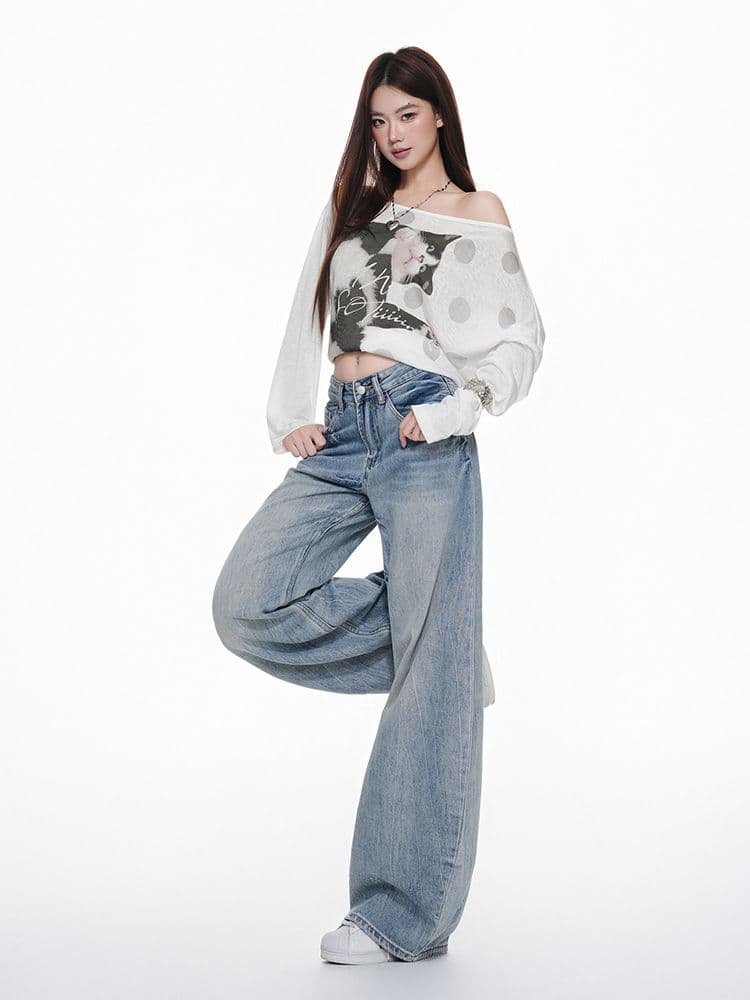 아메리칸 레트로 블루 넓은 다리 청바지 여성 가을 2026 무거운 작업 워싱 중 로우 웨이스트 루즈핏 모통이 칼 바닥 청소 바지 상세 이미지 18