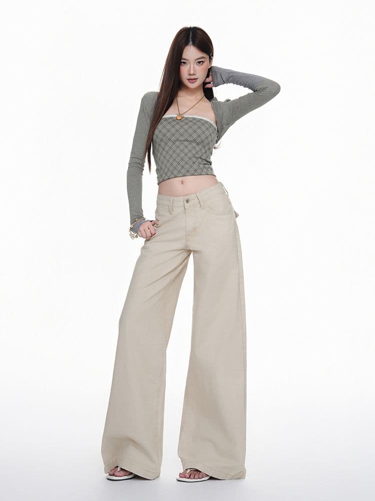 아메리칸 밝은색 넓은 다리 청바지 여성 여름 새로운 화이트 로우 웨이스트 루즈핏 슬림해 보이는 살구 색상 스트레이트 바지 얇은 스타일 상세 이미지 18