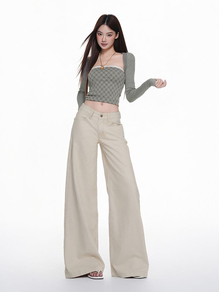 아메리칸 밝은색 넓은 다리 청바지 여성 여름 새로운 화이트 로우 웨이스트 루즈핏 슬림해 보이는 살구 색상 스트레이트 바지 얇은 스타일 상세 이미지 20