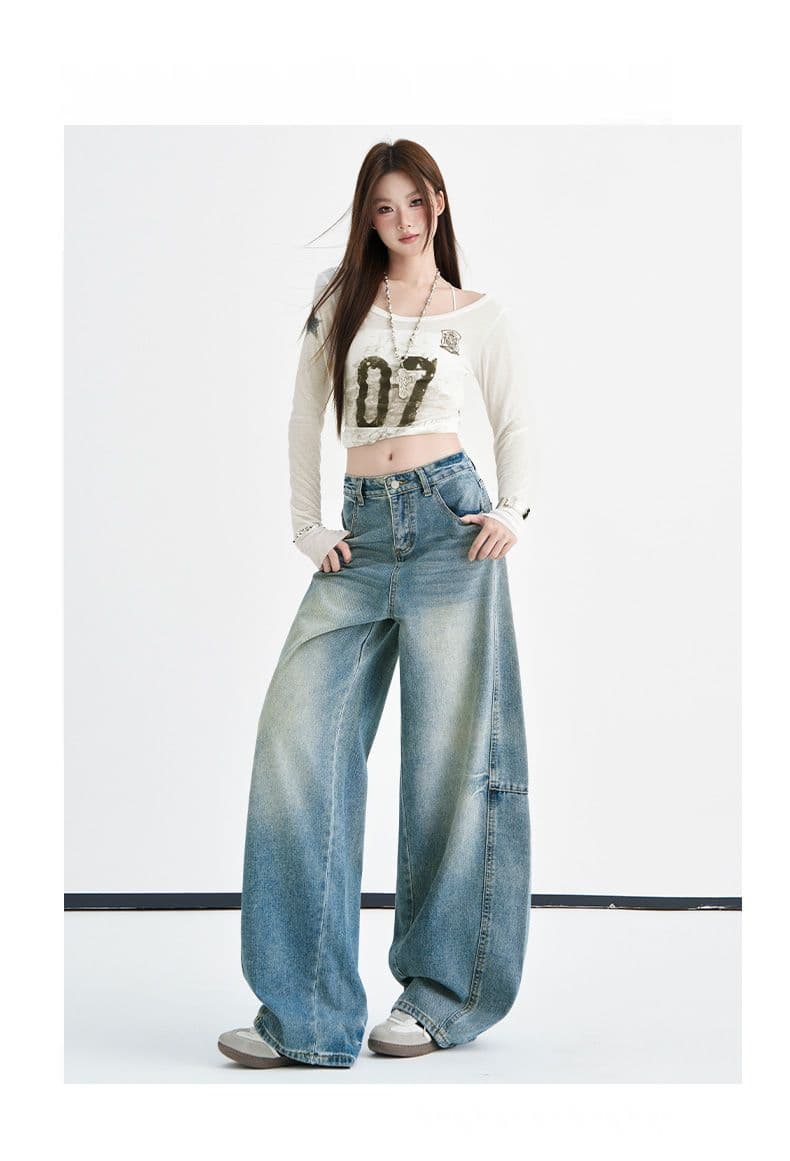 하늘색 아메리칸 워싱 무거운 작업 꽃꽂이 청바지 여성 2026 이른 가을 새로운 루즈핏 슬림해 보이는 느긋한 모통이 칼 바지 상세 이미지 6
