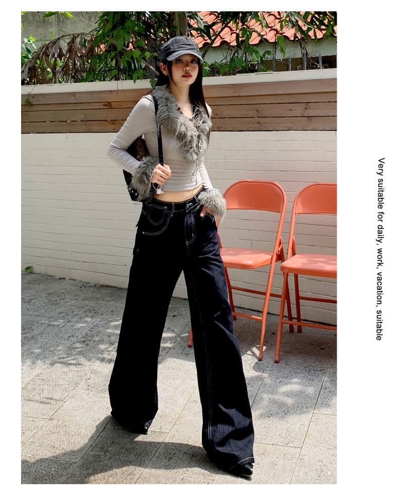 수 있습니다. 조정 버클 디자인 원본 암소 청바지 여성 넓은 다리 모통이 칼 바지 상세 이미지 6