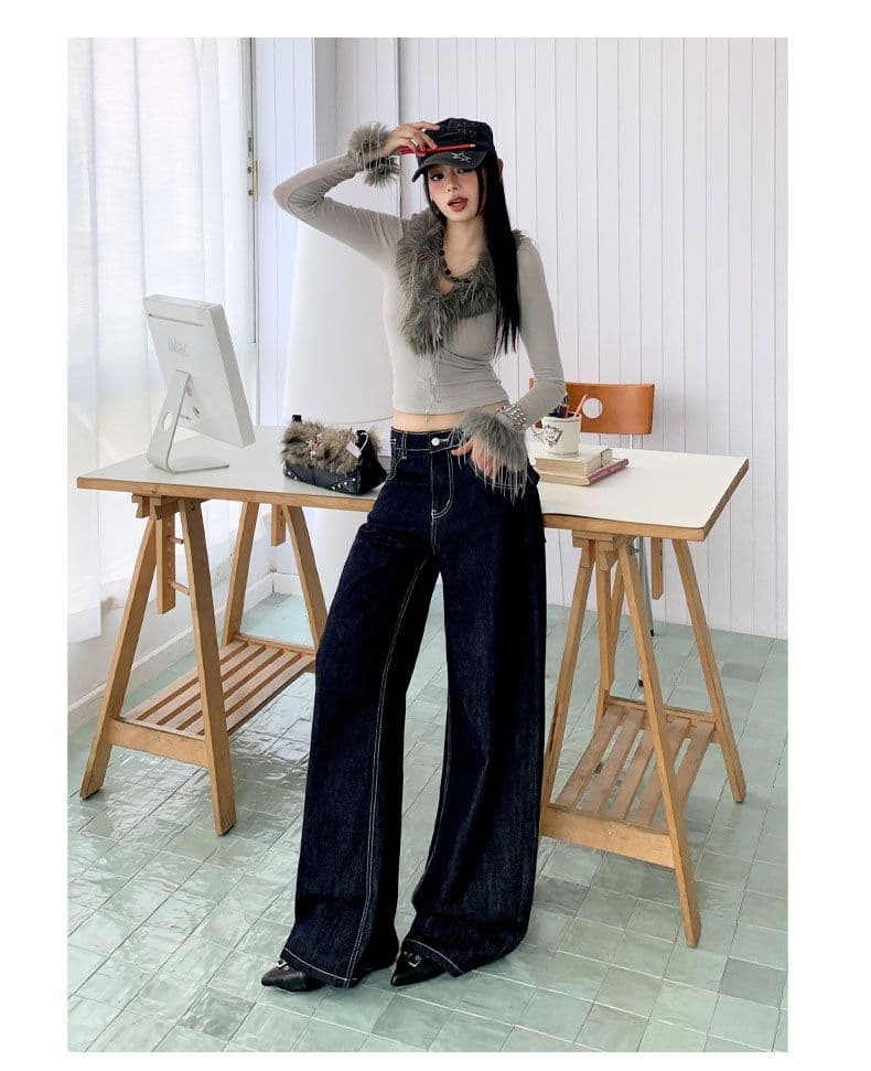 수 있습니다. 조정 버클 디자인 원본 암소 청바지 여성 넓은 다리 모통이 칼 바지 상세 이미지 7