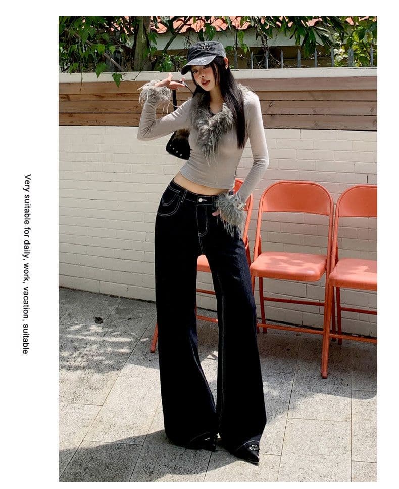 수 있습니다. 조정 버클 디자인 원본 암소 청바지 여성 넓은 다리 모통이 칼 바지 상세 이미지 5