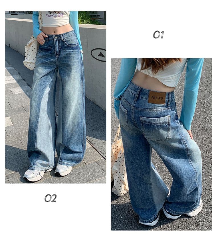 아메리칸 레트로 블루 청바지 여성 새로운 패션 와 성별 패치워크 패치워크 색상 디자인 센스 스트레이트 팬츠 상세 이미지 15