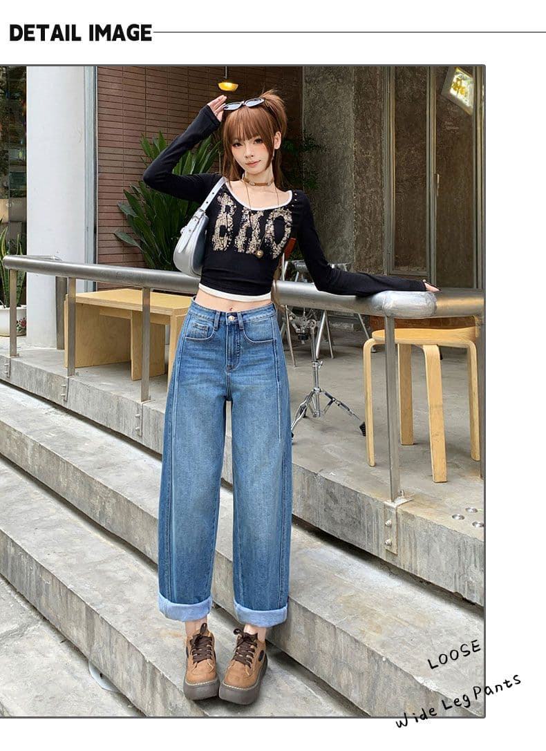 가을 새로운 마이크로 폭탄 작은 키 슬림해 보이는 9 포인트 청바지 여성 루즈핏 아빠 바지 상세 이미지 7