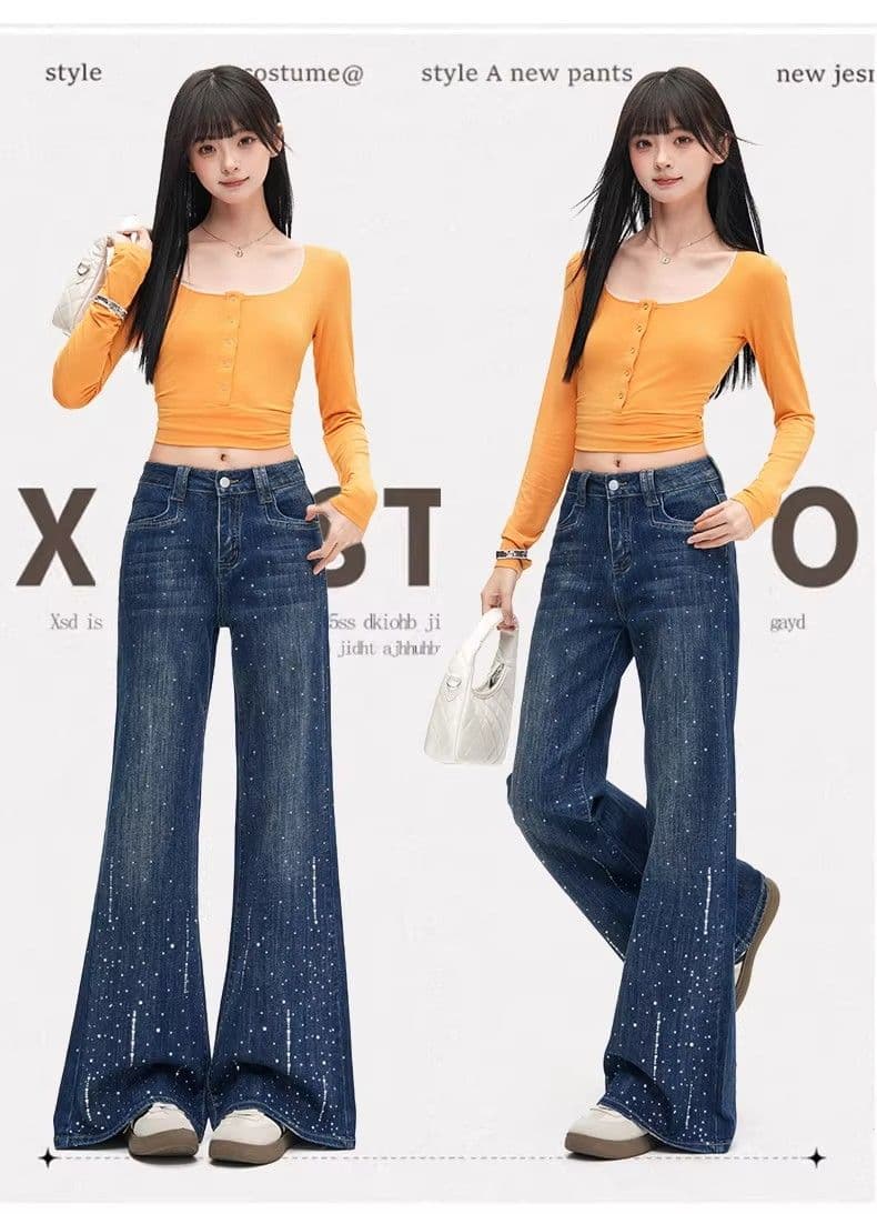 핫픽스 부츠컷 넓은 다리 청바지 여성 봄 가을 2026 하이웨이스트 도루 센스 아니요 막대기 다리 슈퍼 화재 스트레이트 나팔 바지 상세 이미지 17