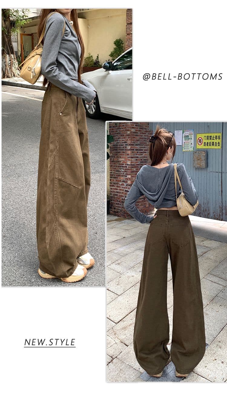 아메리칸 브라운 커피 색상 넓은 다리 청바지 여성 2026 가을 새로운 하이웨이스트 루즈핏 느긋한 느슨함 센스 스트레이트 팬츠 상세 이미지 3