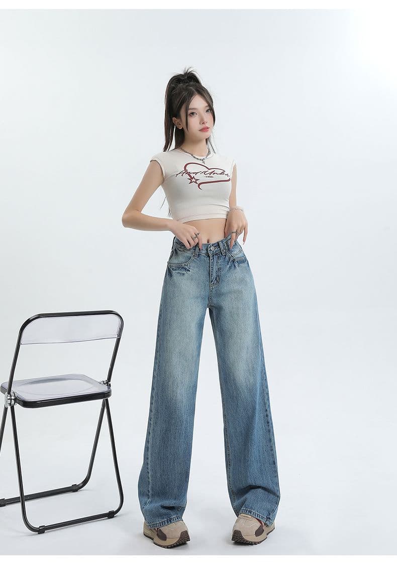 아메리칸 레트로 워싱 루즈핏 스트레이트 2026 가을 겨울 새로운 청바지 여성 다용도 도루 센스 와이드 레그 팬츠 어린이 상세 이미지 1