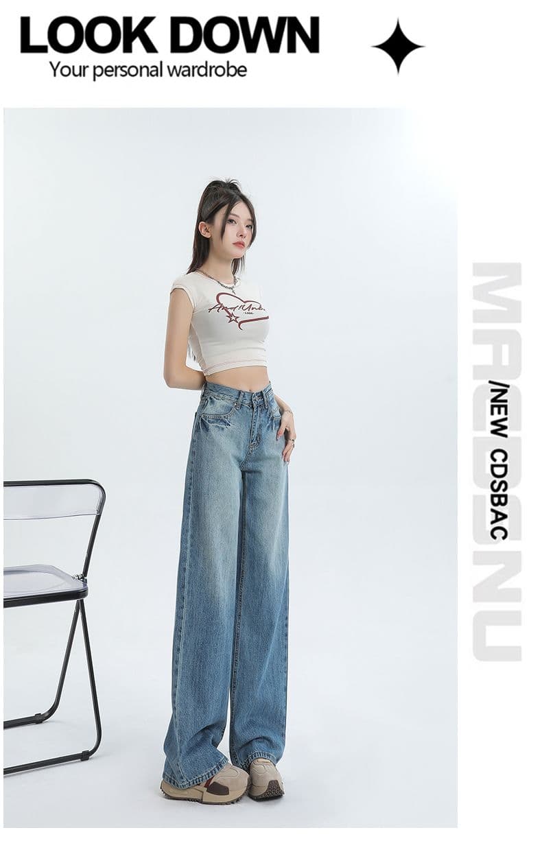 아메리칸 레트로 워싱 루즈핏 스트레이트 2026 가을 겨울 새로운 청바지 여성 다용도 도루 센스 와이드 레그 팬츠 어린이 상세 이미지 13